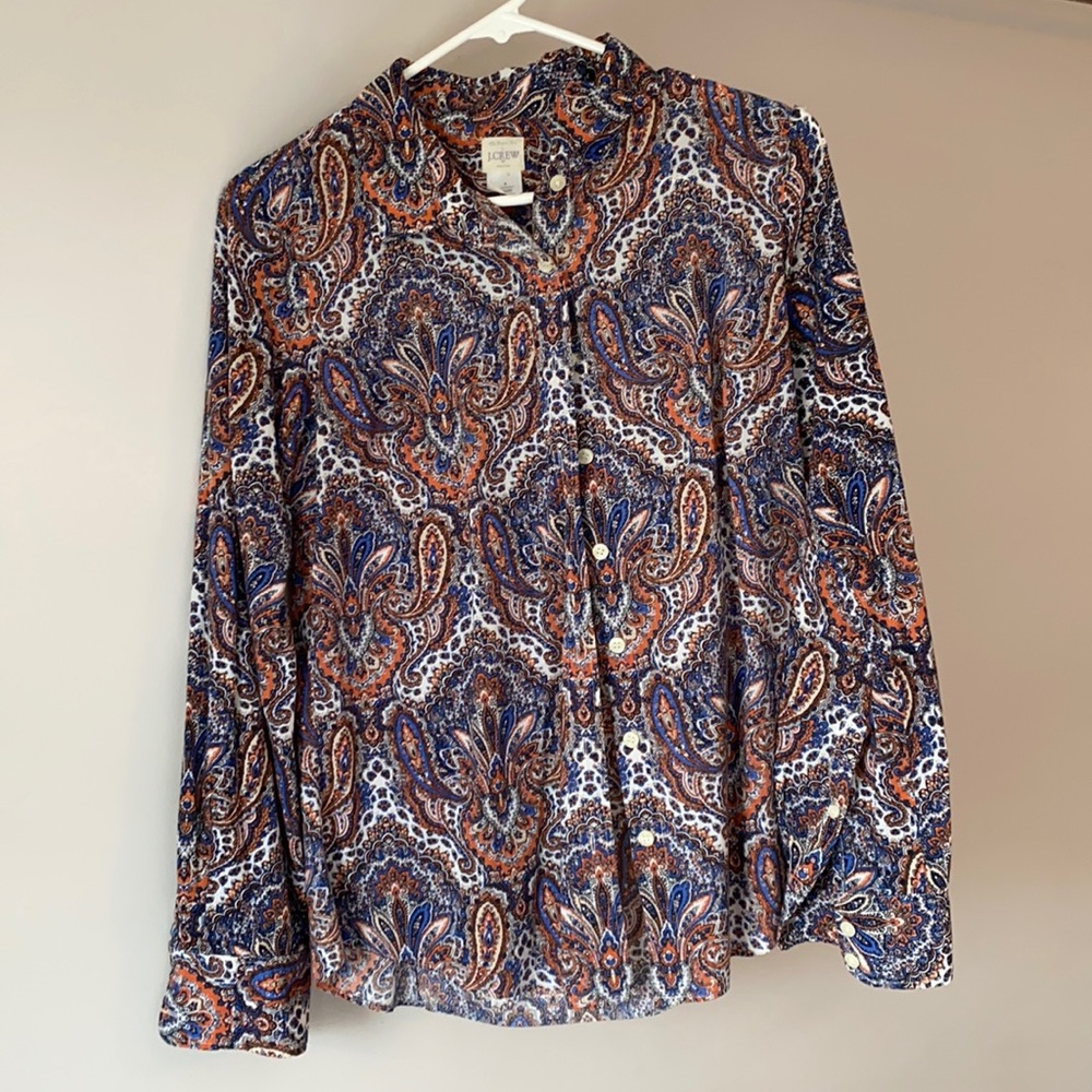 J crew paisley cotton button down shirt S